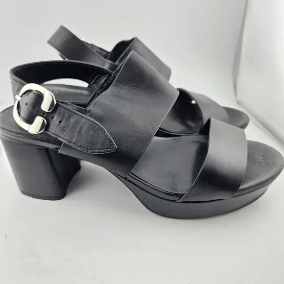 Camera Platform Sandals | Black Faux Leather | Women’s Size 8 - Picture 2 of 10